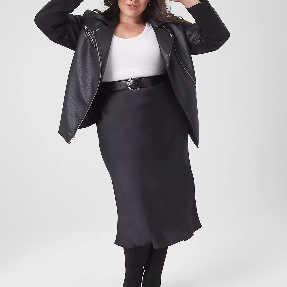 Lane Bryant Black Midi Satin Bias Cut Slip Skirt Size 18 NWOT